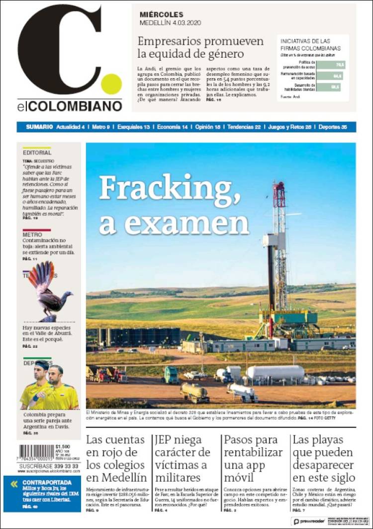 Portada de El Colombiano (Colombia)