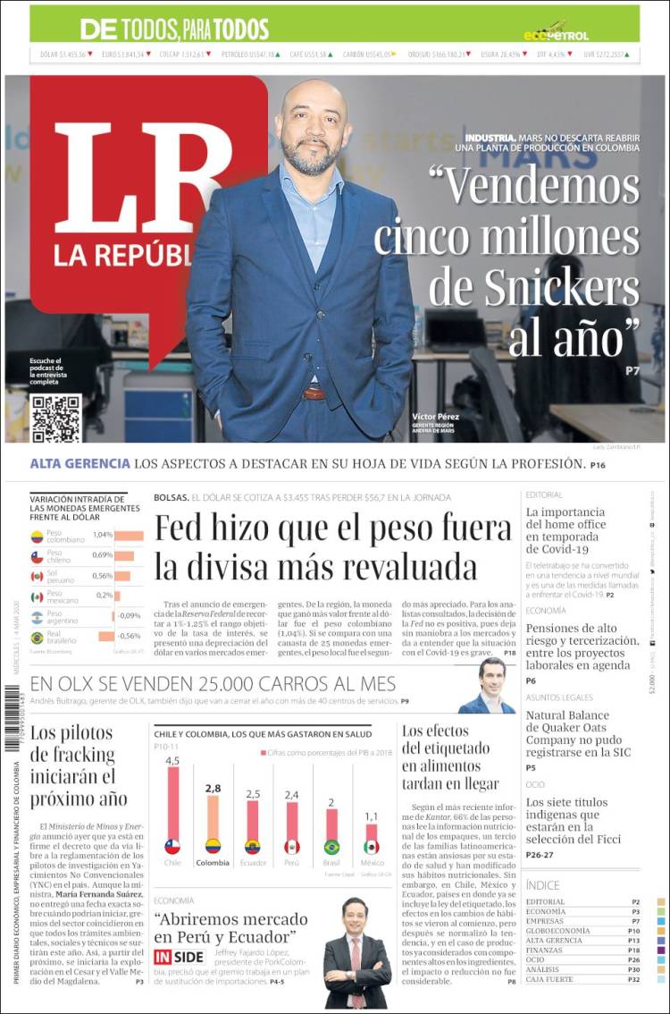 Portada de La Republica (Colombia)