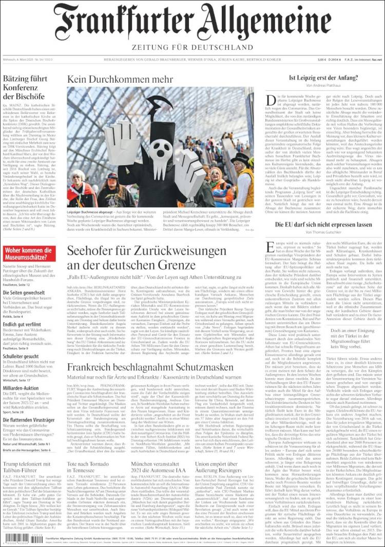 Portada de Frankfurter Allgemeine (Alemania)