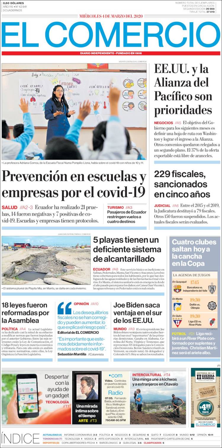 Portada de El Comercio (Ecuador)