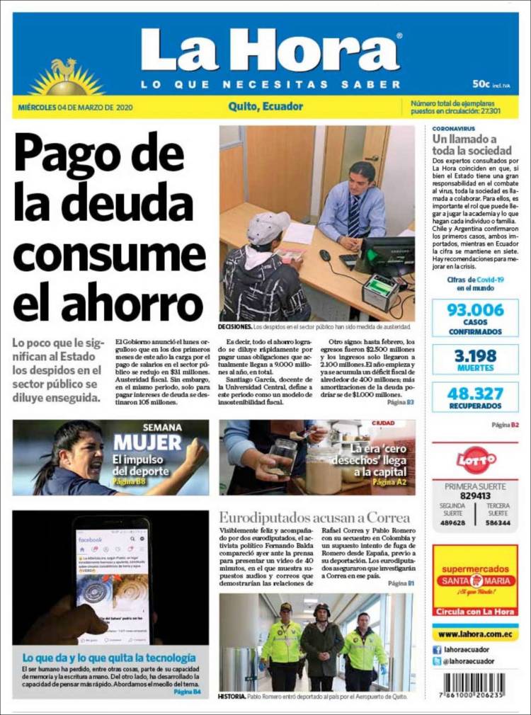Portada de La Hora - Ecuador (Ecuador)