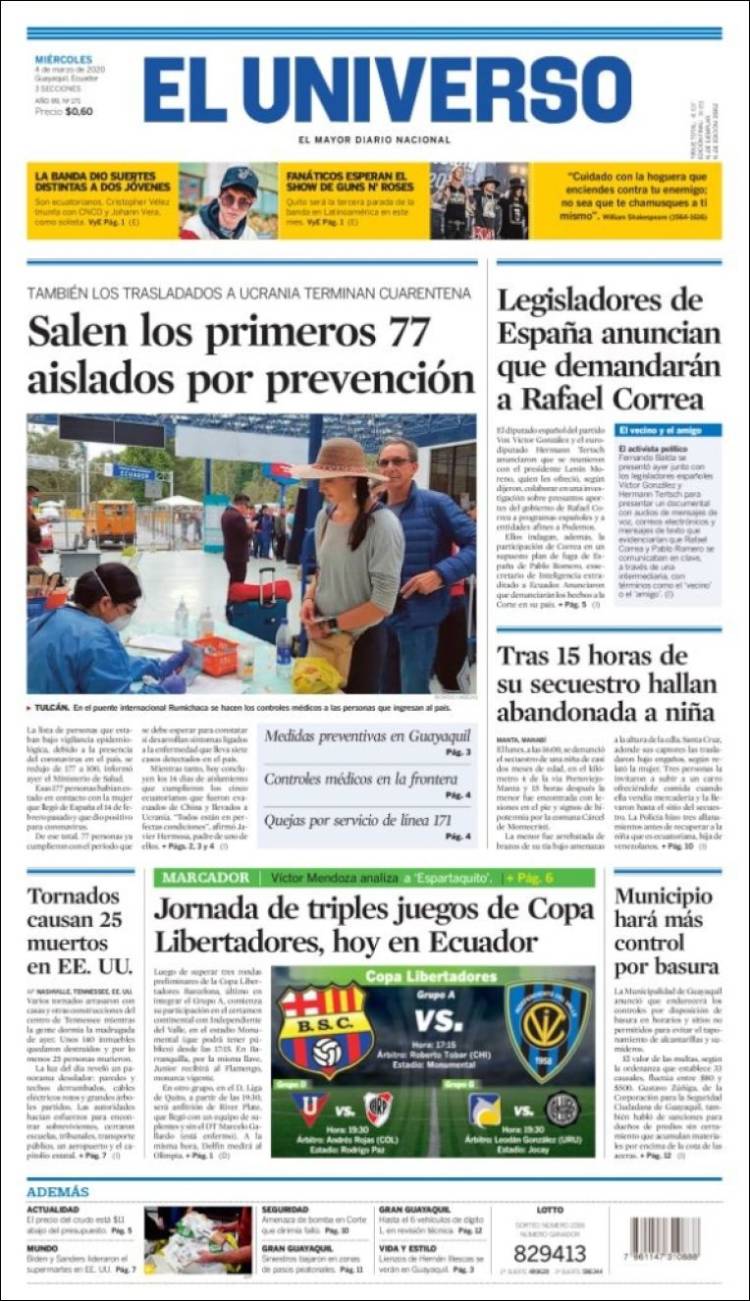 Portada de El Universo - Ecuador (Ecuador)