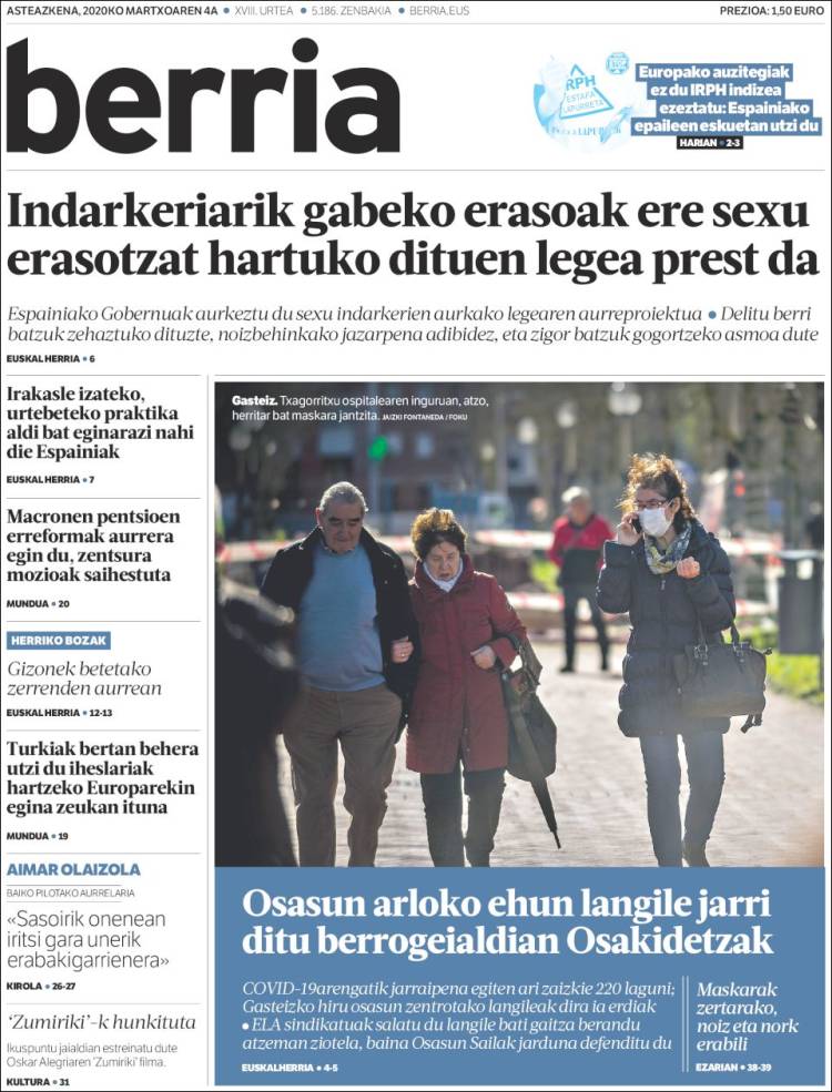 Portada de Berria (España)
