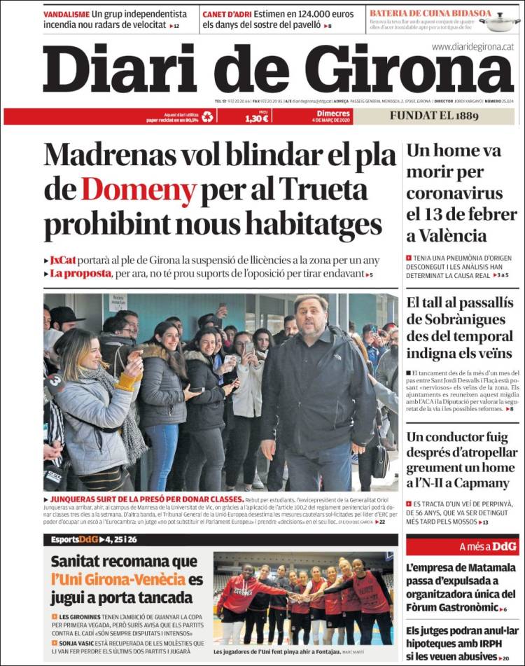 Portada de Diari de Girona (España)