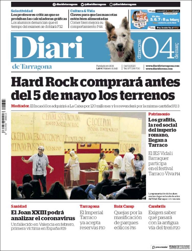 Portada de Diari de Tarragona (España)