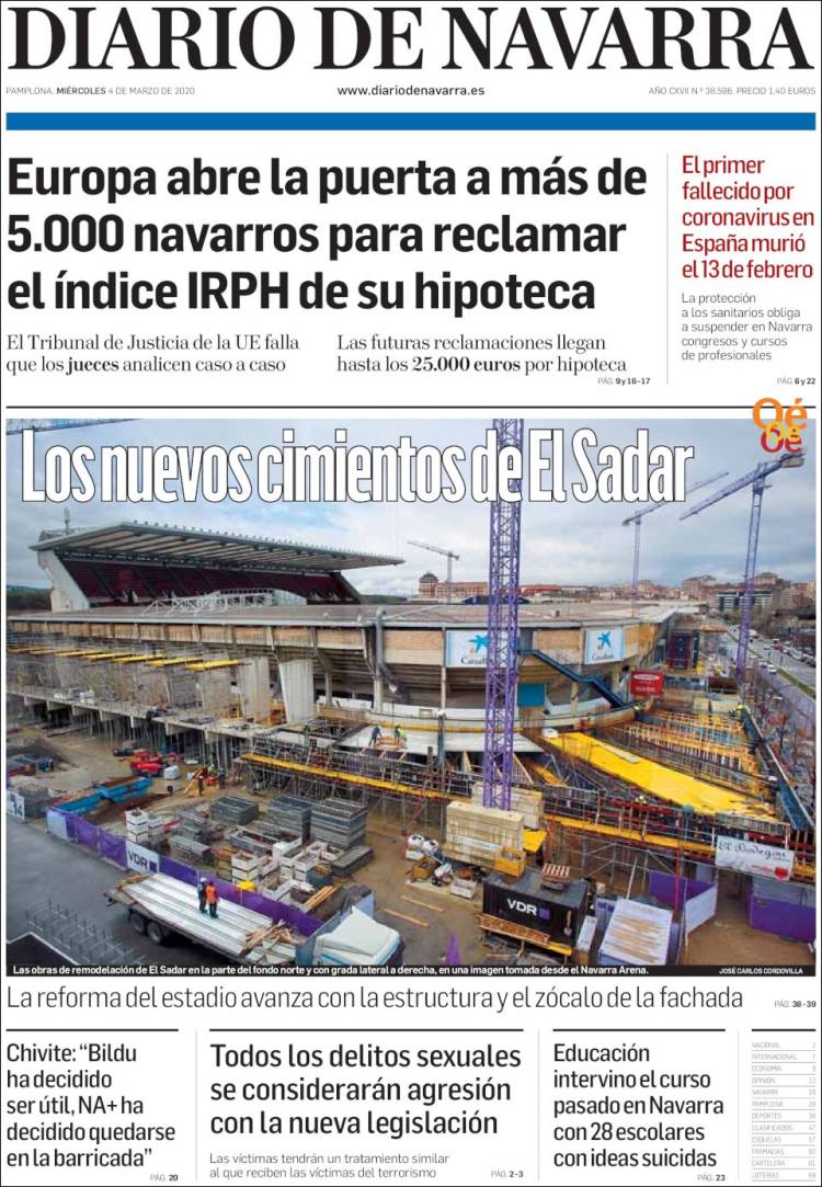 Portada de Diario de Navarra (España)
