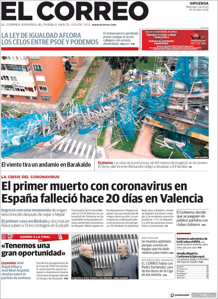 Portada de El Correo - Guipuzcoa (España)