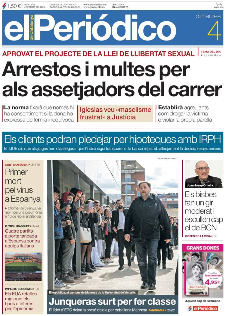 Portada de El Periódico de Catalunya (España)