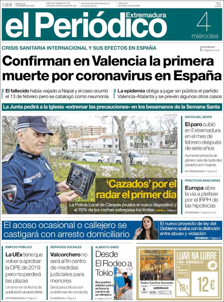 Portada de El Periódico de Extremadura (España)
