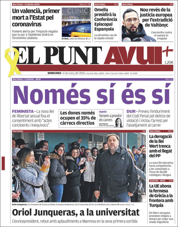 Portada de El Punt Avui (España)
