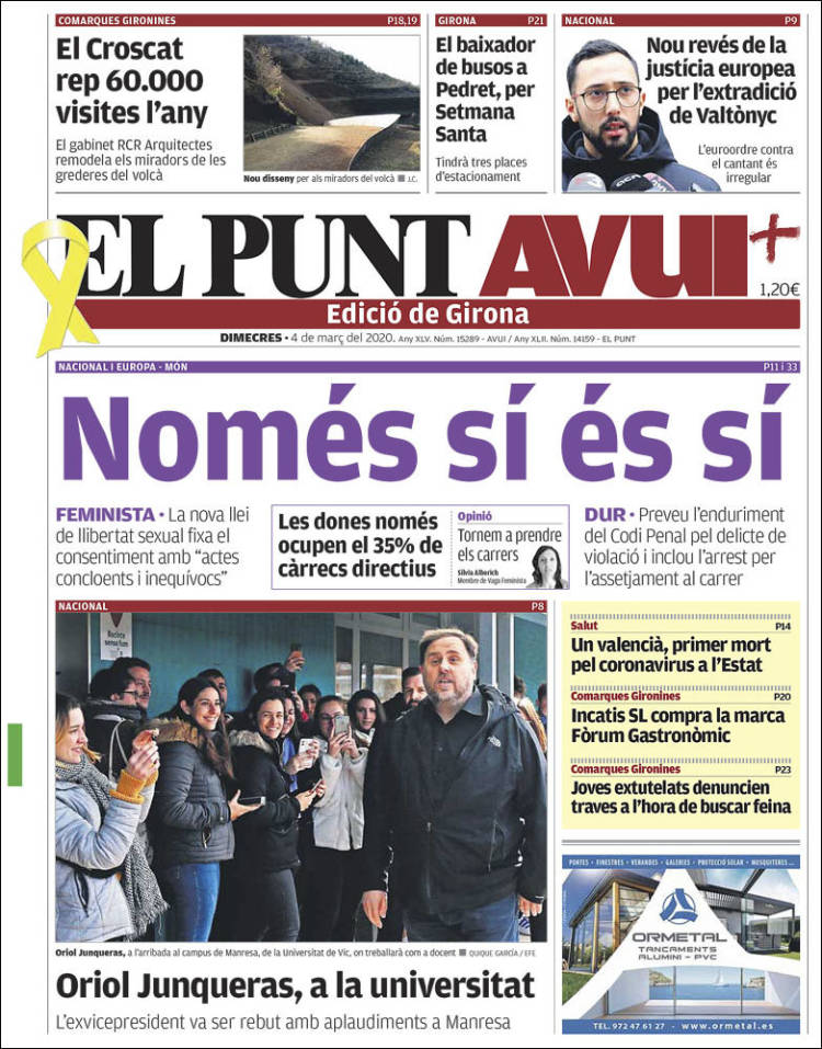 Portada de El Punt Avui - Girona (España)