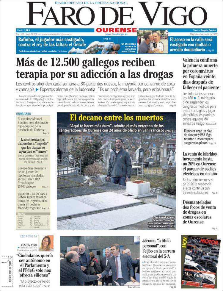 Portada de El Faro de Vigo - Ourense (España)