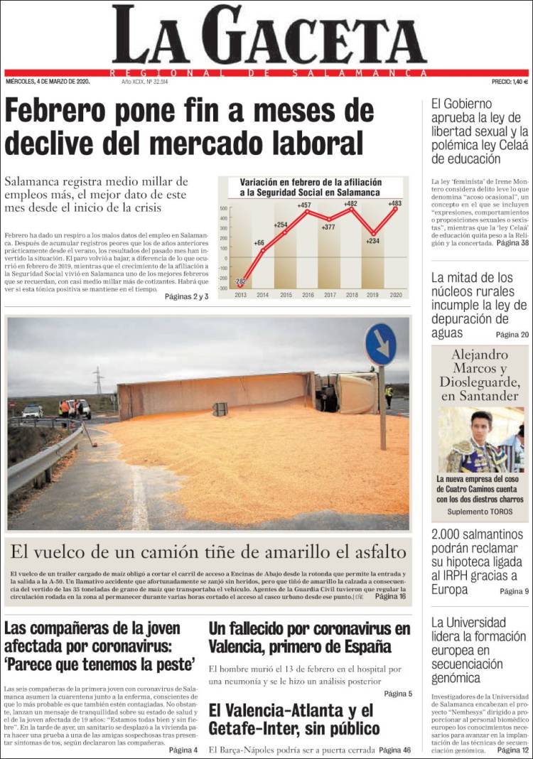 Portada de La Gaceta de Salamanca (España)