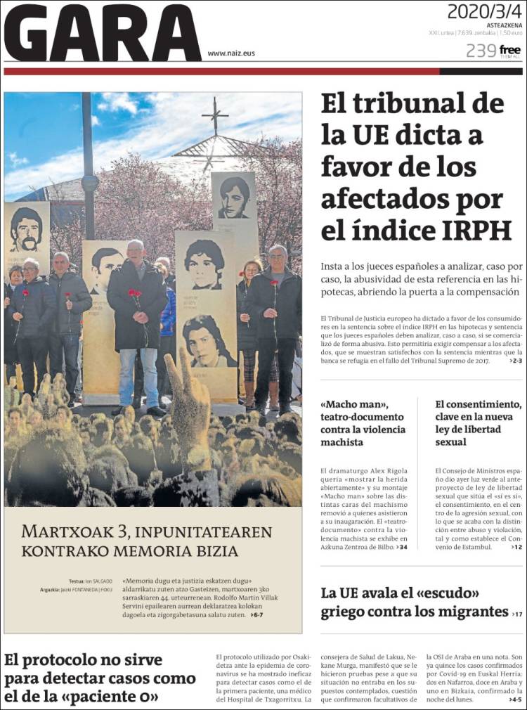 Portada de Gara (España)
