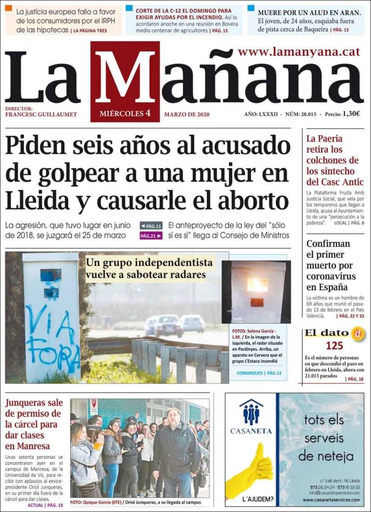 Portada de La Mañana - Diari de Ponent (España)