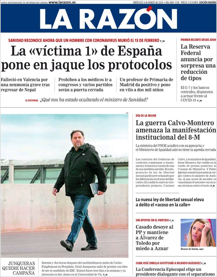 Portada de La Razón (España)