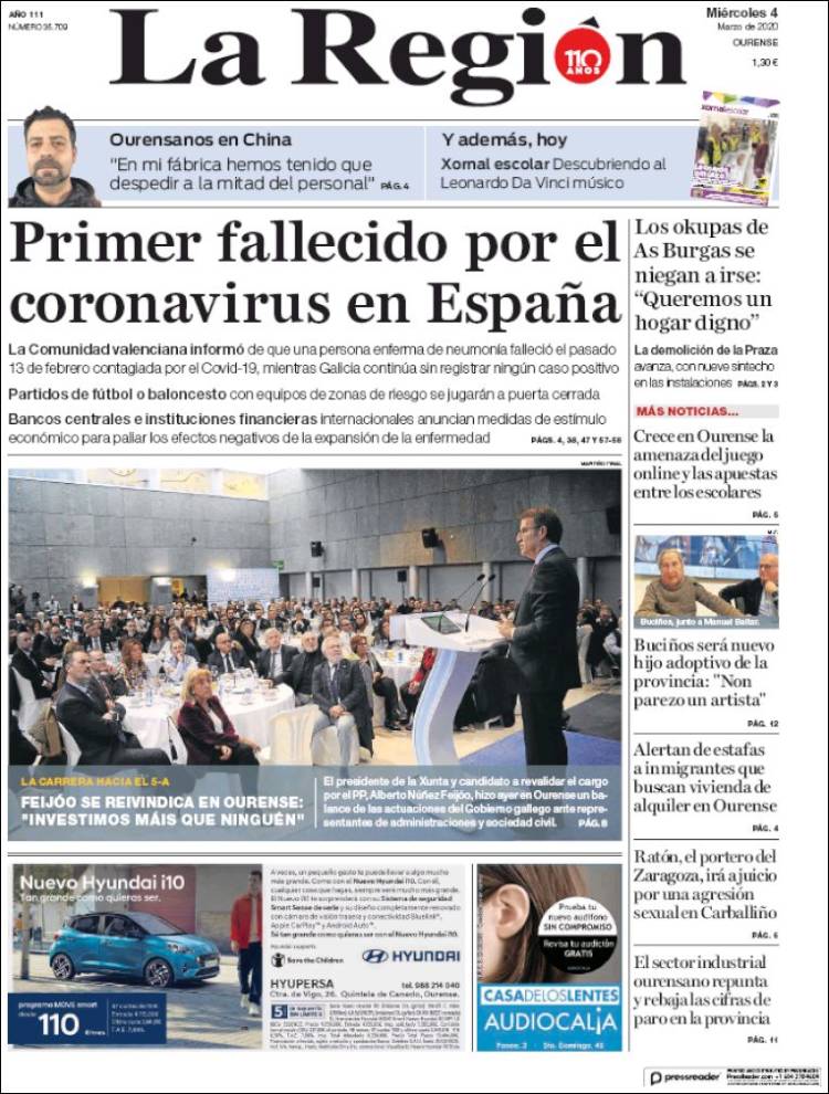 Portada de La Región de Ourense (España)