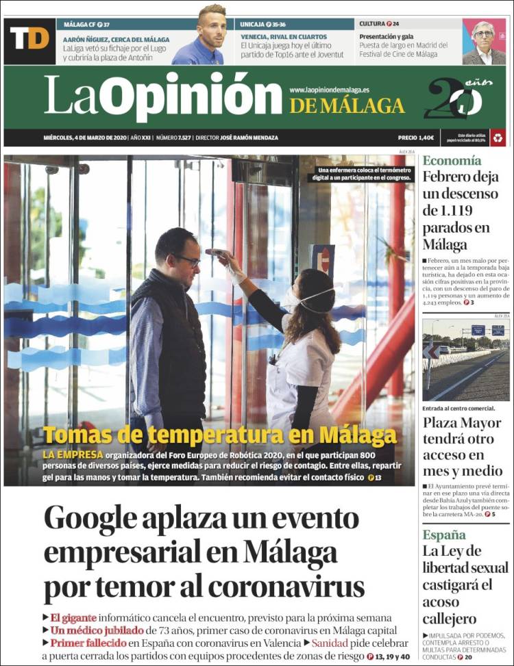 Portada de La Opinión de Málaga (España)