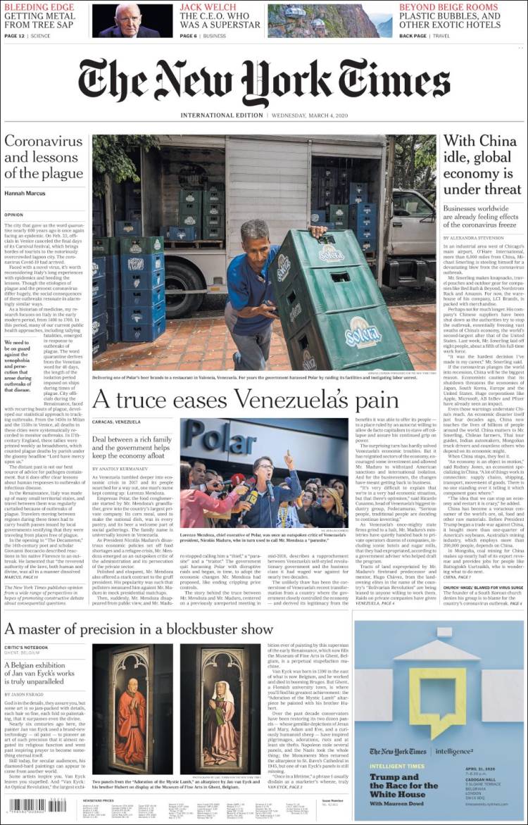 Portada de International New York Times (Europa)