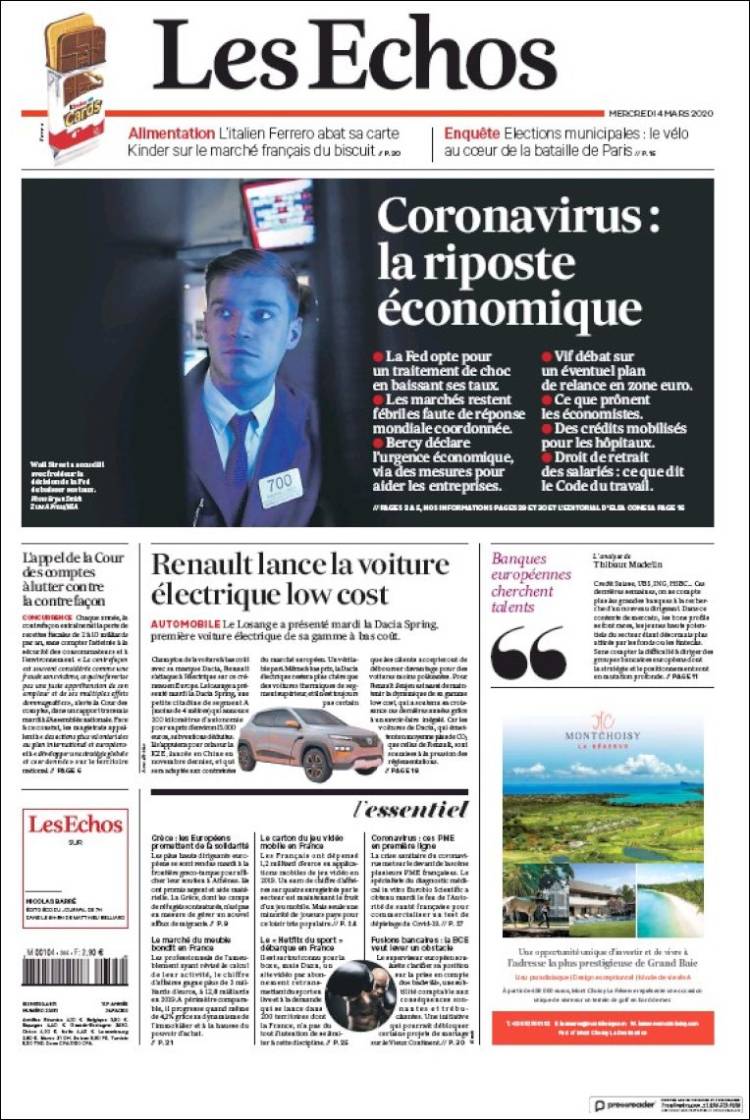 Portada de Les Echos (Francia)