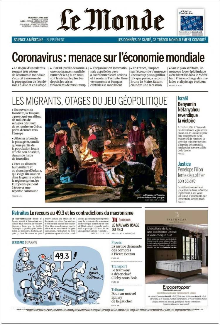 Portada de Le Monde (Francia)