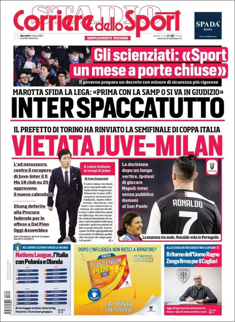Portada de Corriere dello Sport (Italia)