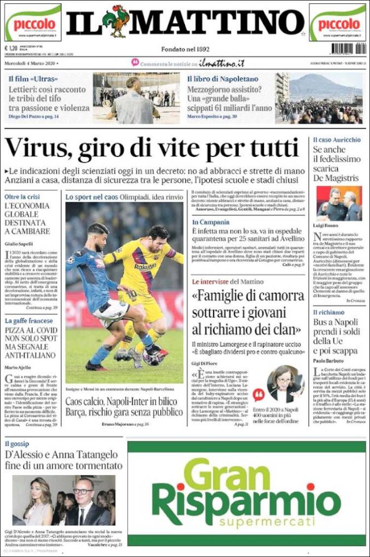 Portada de Il Mattino (Italia)
