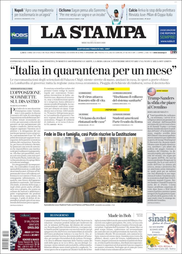 Portada de La Stampa (Italia)