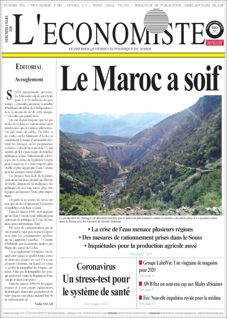 Portada de L'Economiste (Marruecos)