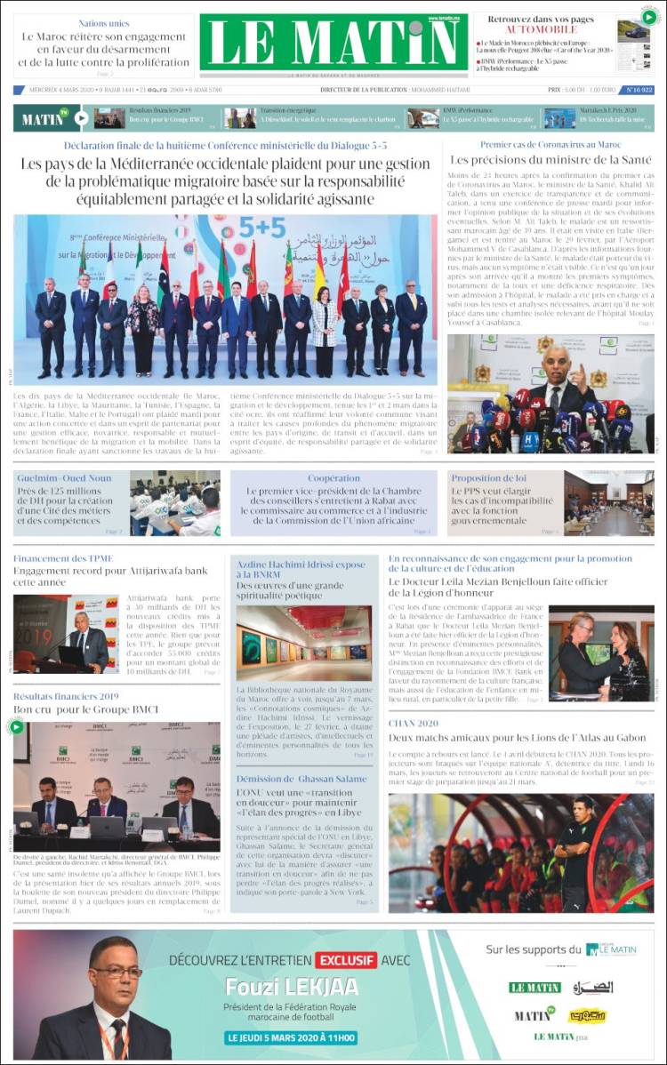 Portada de Le Matin (Marruecos)