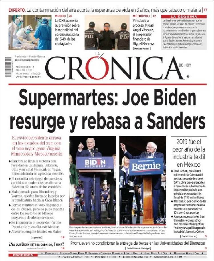Portada de La Crónica de Hoy (México)