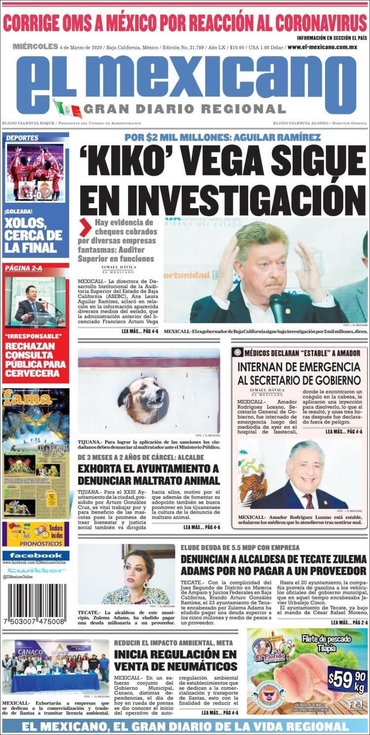 Portada de El Mexicano - El Gran Diario Regional (México)