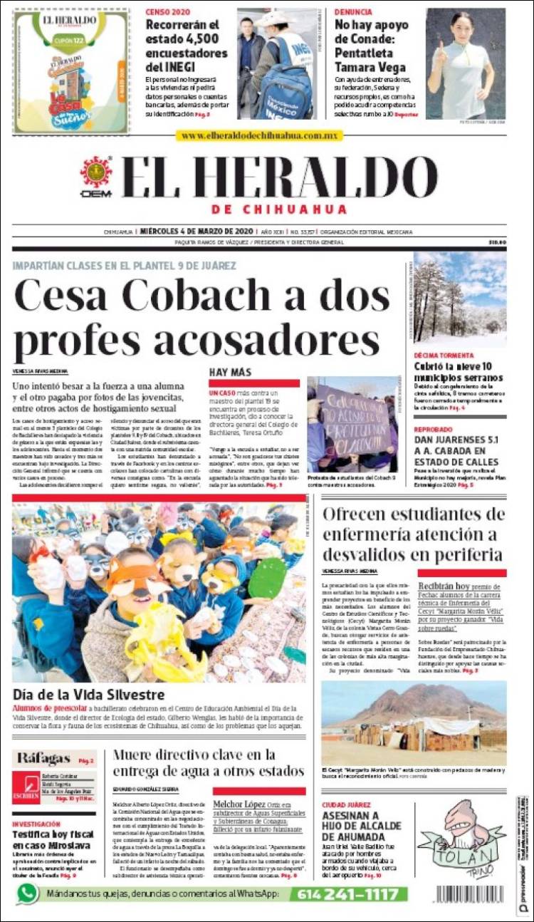 Portada de El Heraldo de Chihuahua (México)