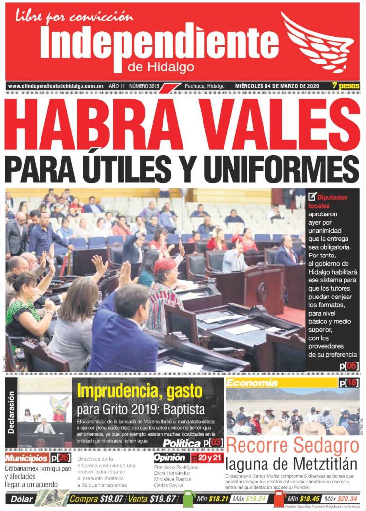 Portada de El Independiente de Hidalgo (México)