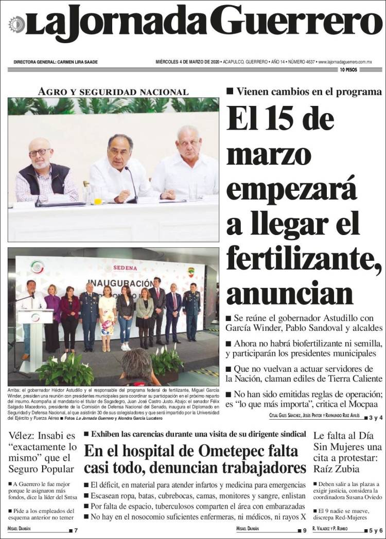 Portada de La Jornada de Guerrero (México)