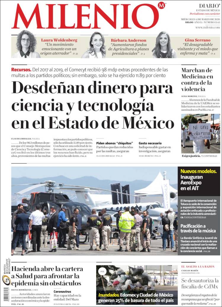 Portada de Milenio - Estado de México (México)