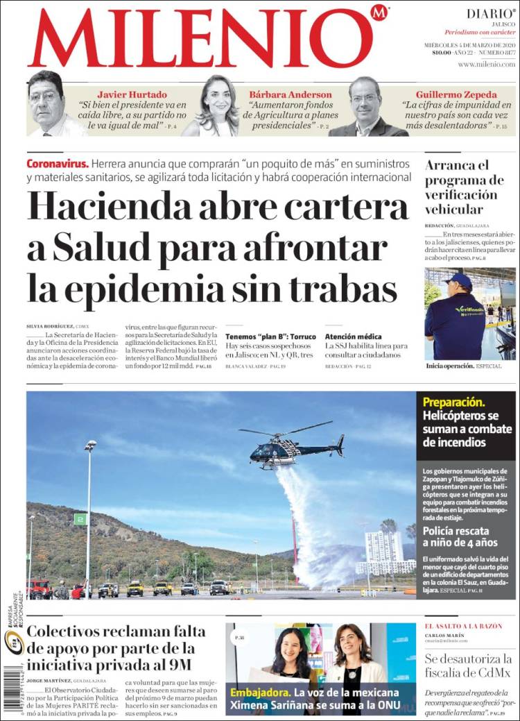 Portada de Milenio - Jalisco (México)