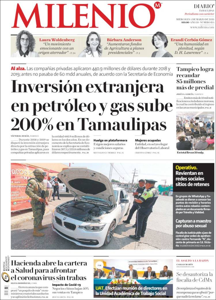 Portada de Milenio - Tamaulipas (México)
