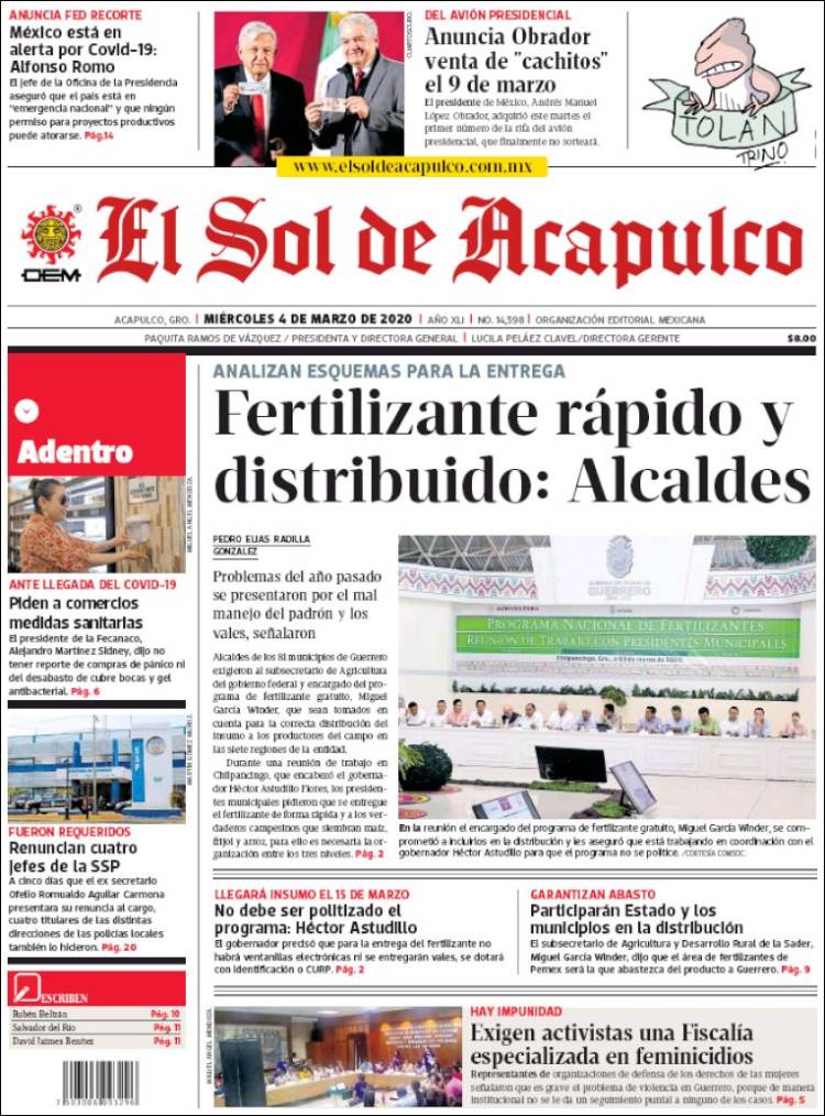 Portada de El Sol de Acapulco (México)