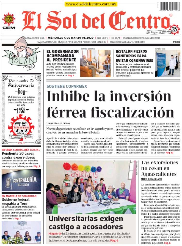 Portada de El Sol del Centro (México)
