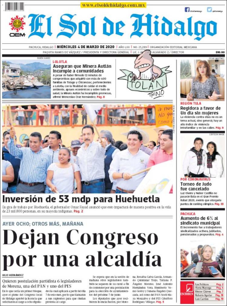 Portada de El Sol de Hidalgo (México)