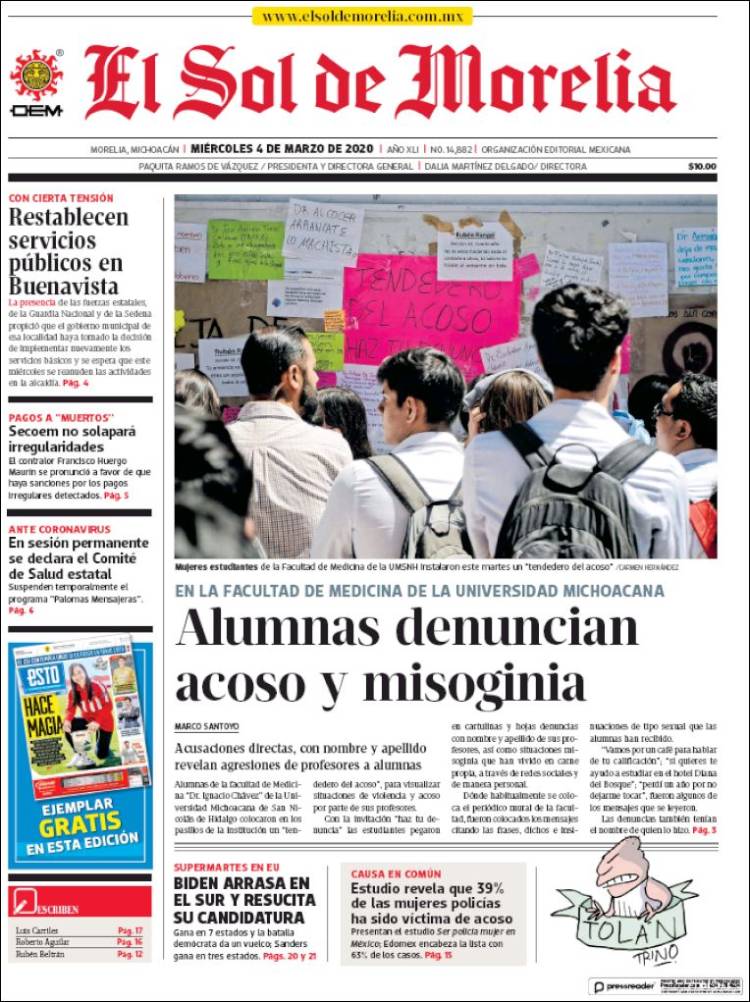 Portada de El Sol de Morelia (México)