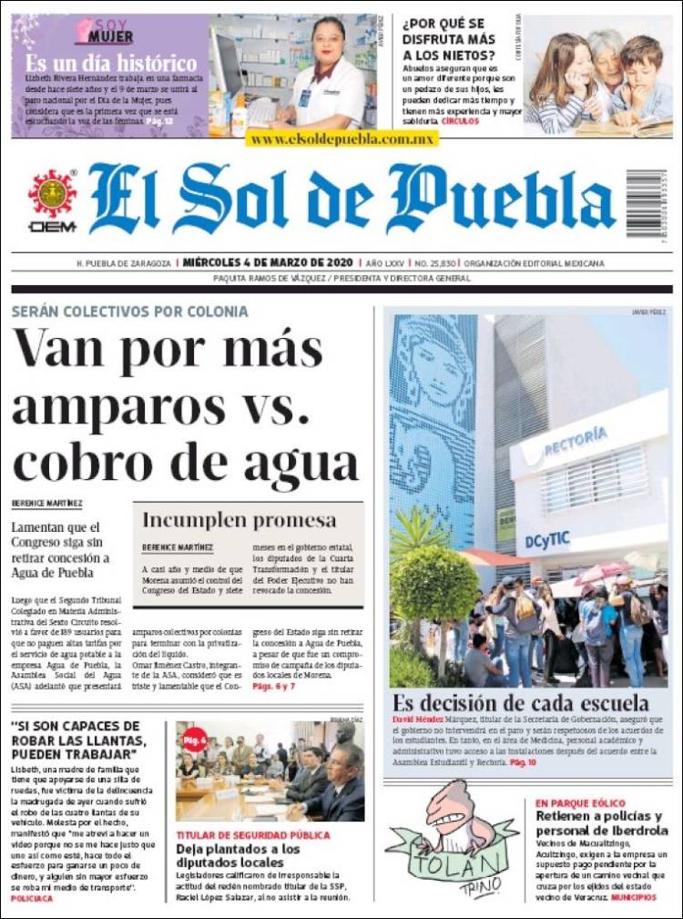 Portada de El Sol de Puebla (México)