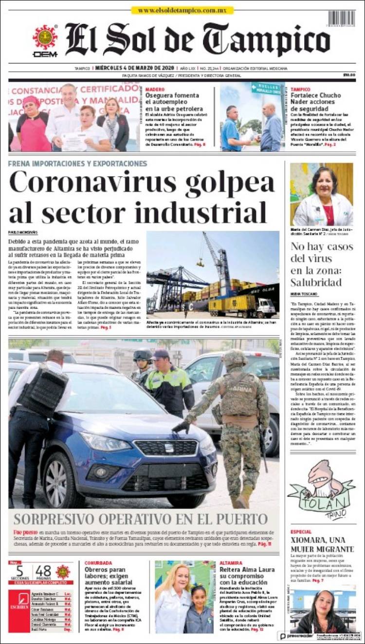Portada de El Sol de Tampico (México)