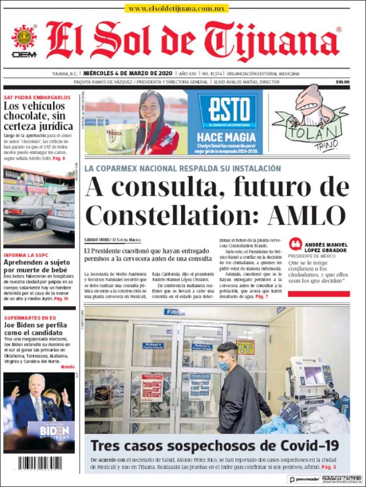 Portada de El Sol de Tijuana (México)