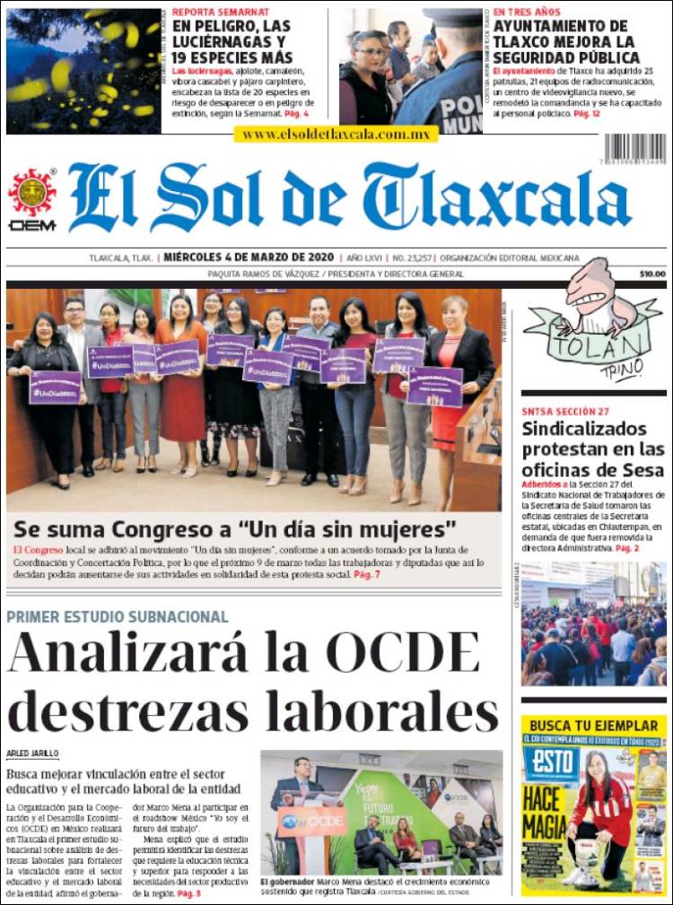 Portada de El Sol de Tlaxcala (México)