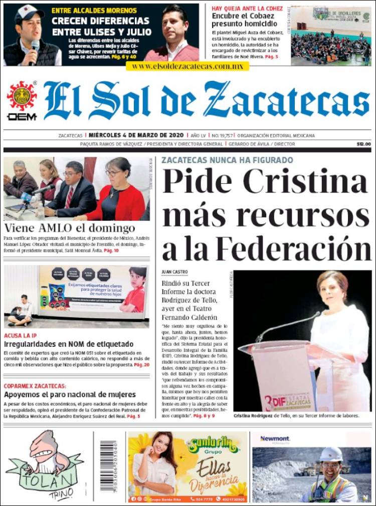 Portada de El Sol de Zacatecas (México)
