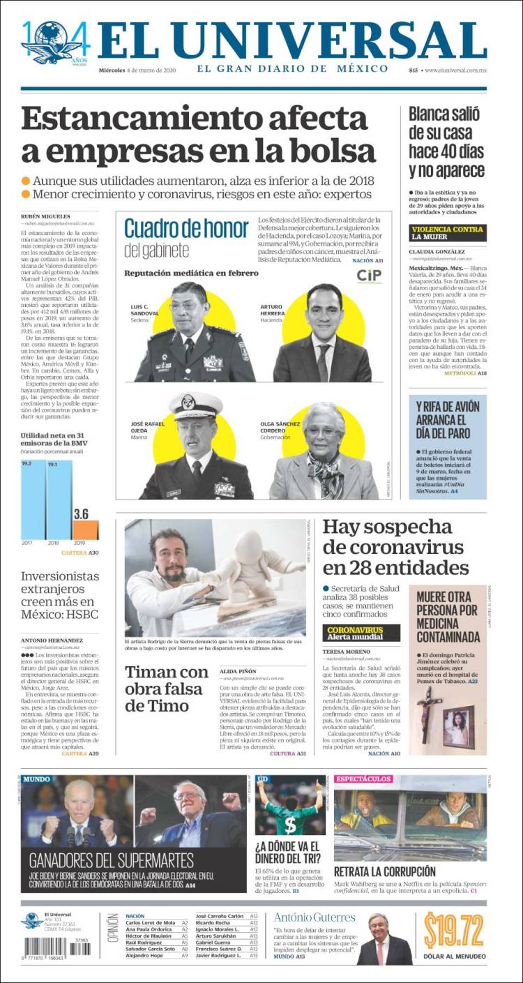 Portada de El Universal (México)