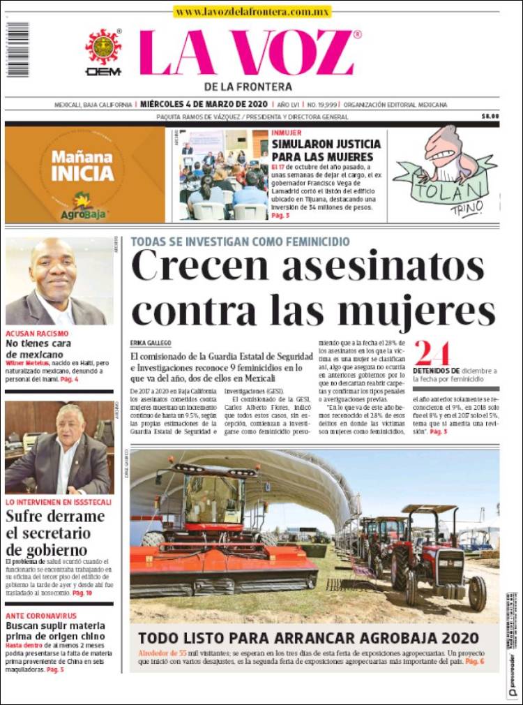 Portada de La Voz de la Frontera (México)