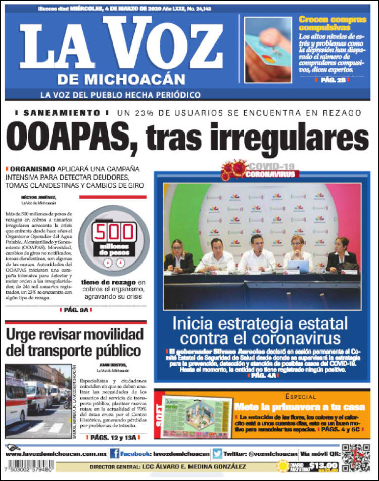 Portada de La Voz de Michoacán (México)